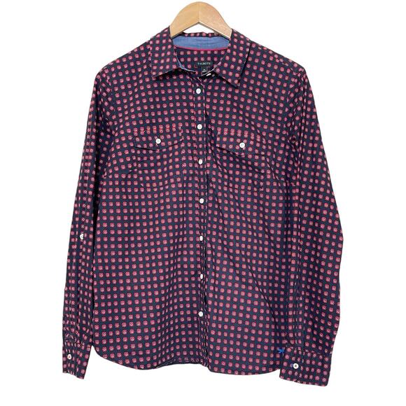 Talbots Women's Size 14 (Large) 100% Cotton Red Navy Long Sleeve Button Up Top - Picture 1 of 6